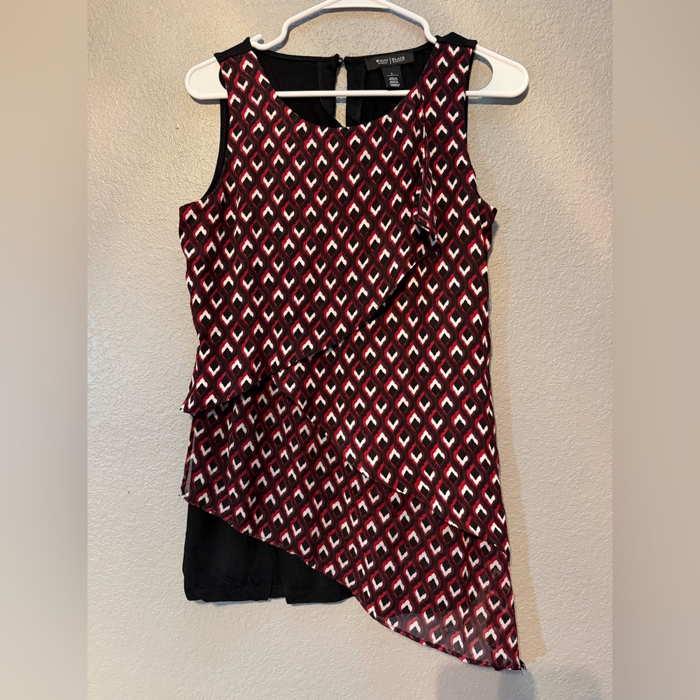 White House Black Market Black Red Geometric Layered Tank Top